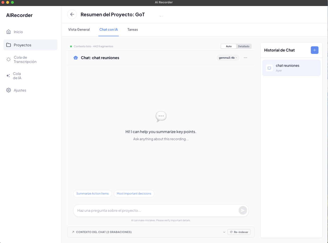 Chat con IA sobre el proyecto