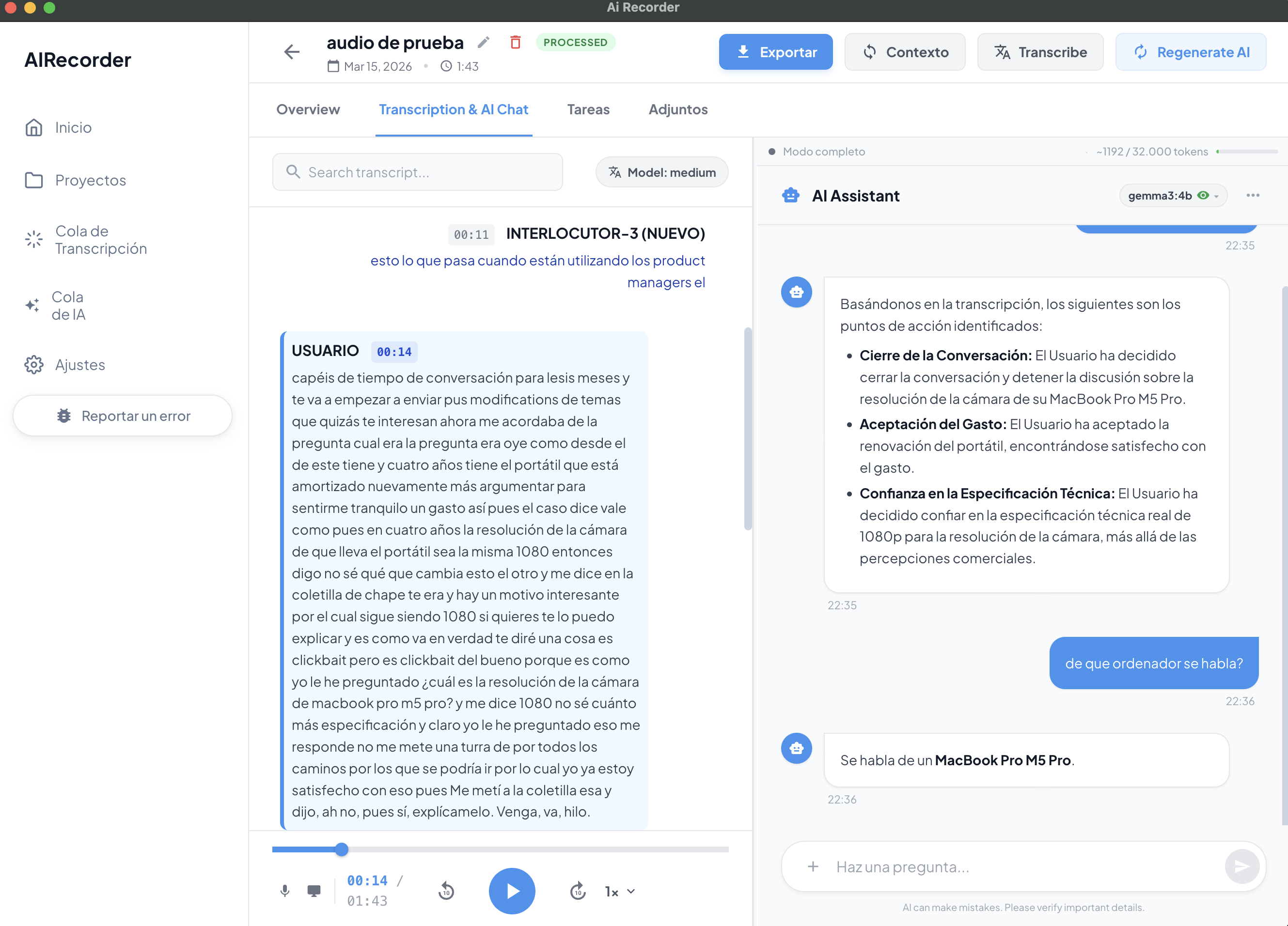 Chat de audio con IA